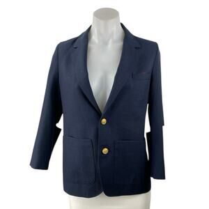 Lands' End Women's Navy Blue Long Sleeve Gold Button Blazer Coat Jacket Size XS